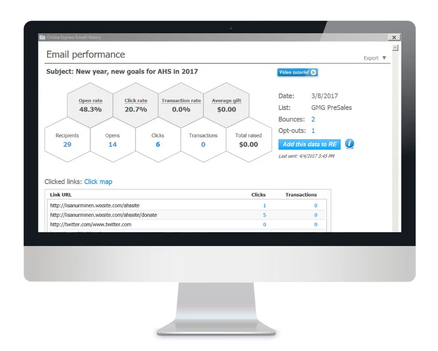 screenshot of Blackbaud Online Express